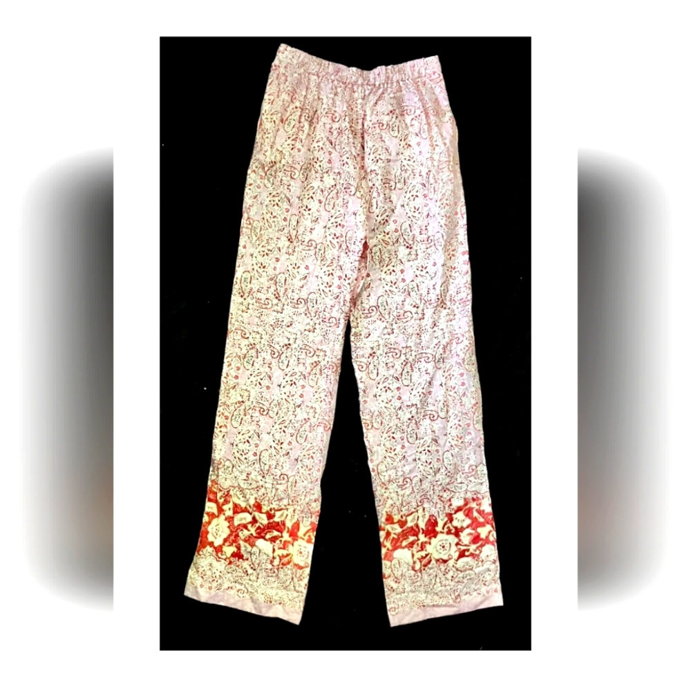 ZARA Paisley Floral Pants Women's Red & Pink Linen Straight Leg Sz Med New! NWT!